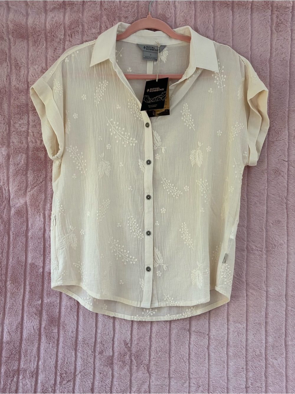 Royal Robbins Cream Short-Sleeve Button-Down Shirt
